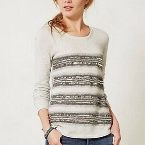Anthropologie Philosophy Deletta Grey Sequin Beaded Sweater